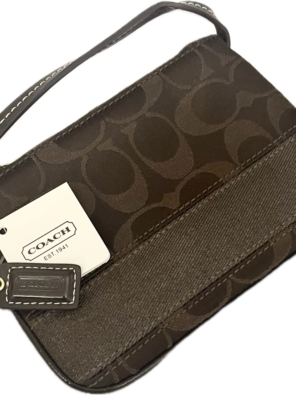 Coach Signature Jacquard Monogram Canvas Stripe Wristlet